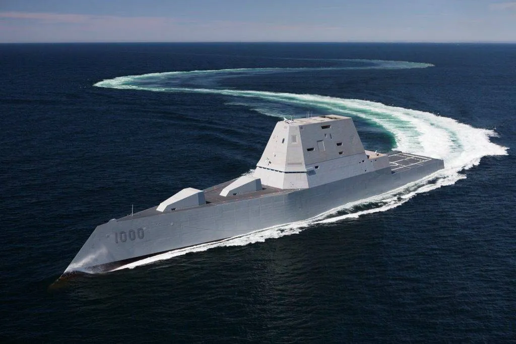 160421-N-YE579-005 (2016) DDG 1000, pictured during acceptance trials in April, is the lead ship of next-generation multi-mission surface combatants tailored for land attack and littoral dominance. Photo by: Dennis Griggs